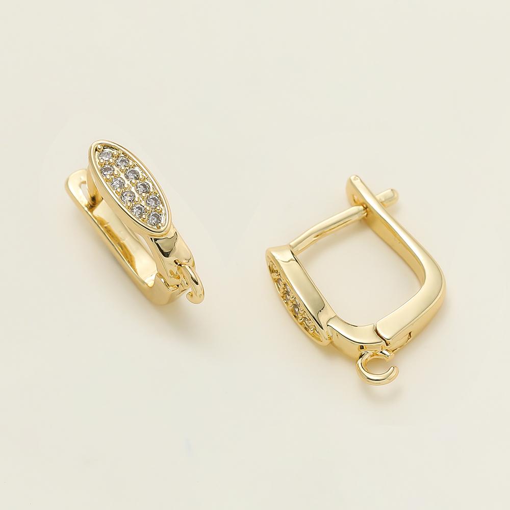 2pcs/lot 6 Styles 18K Gold Color Plated Metal Copper Earring Hook Clasps With Zircon For Earrings Jewelry Making Accessories