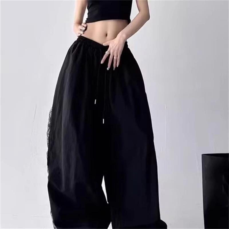 Lace Patchwork Hollow Wide Leg Pants Women's Spring Summe High Waisted Design Loose Slimming Casual Pant