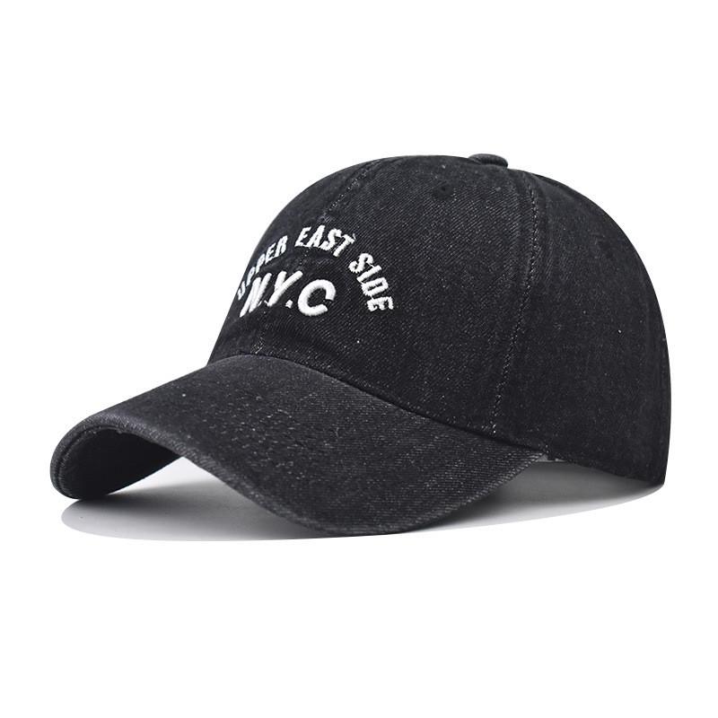 Embroidered Letter Nyc Denim Cap With Curved Brim And Windproof For Use Outdoor