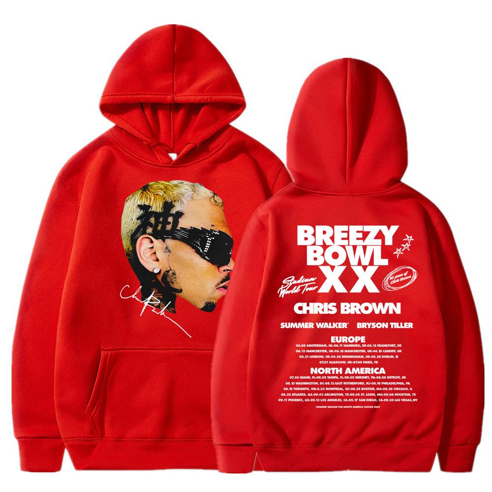 Горячая Распродажа Крис Браун Хип-хоп Худи Breezy Bowl XX 2025 Концертный Свитшот Мужской Женский Винтажный Свободный Повседневный Пуловер Уличная Одежда S