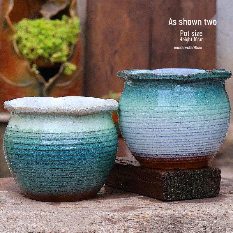 Handmade Vintage Coarse Pottery Large Succulent Planter, Breathable Purple Clay Flower Jar