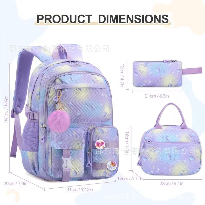 School Bag, Primary School, Junior High School Girls Are Lightweight To Reduce The Burden, School Bag Students Three-Piece Backpack