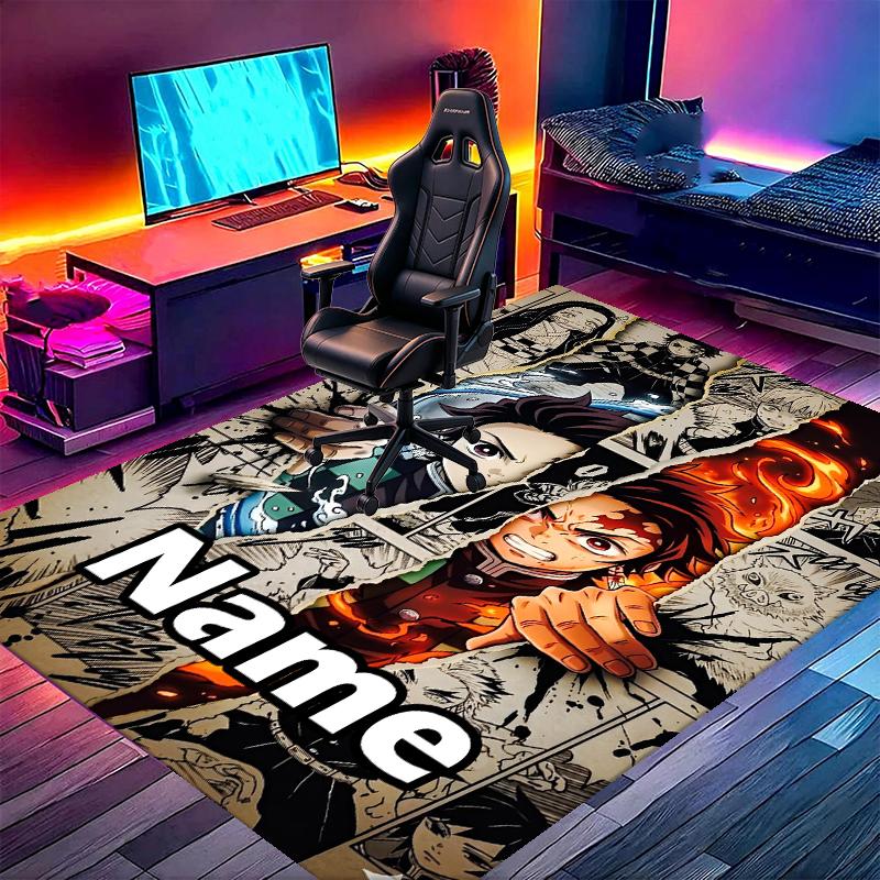 Custom Name Personalized Demon Slayer Print Carpet, Versatile Home Decor Rug, for Playroom, Apartment, Balcony, Entryway, Hallway Gift