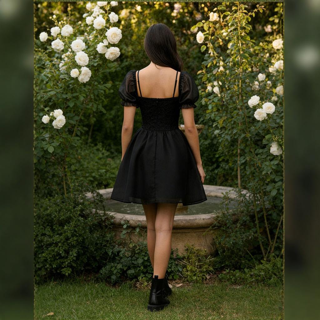 European and American women's clothing dark wind lace waist dress bubble sleeve strap design short skirt hot sale