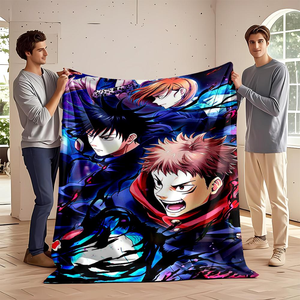 "Anime Characters In Action Pose, Vibrant Art Flannel Blanket for Bedroom, Living Room, Sofa, and Nap Sofas"