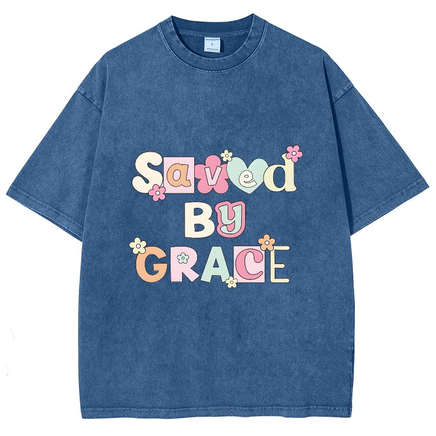 T-shirt da Donna in Cotone Denim Lavato con Stampa di Lettere Semplice Carina Manica Corta Larga Unisex Casual Comfort per il Pendolarismo Top Base