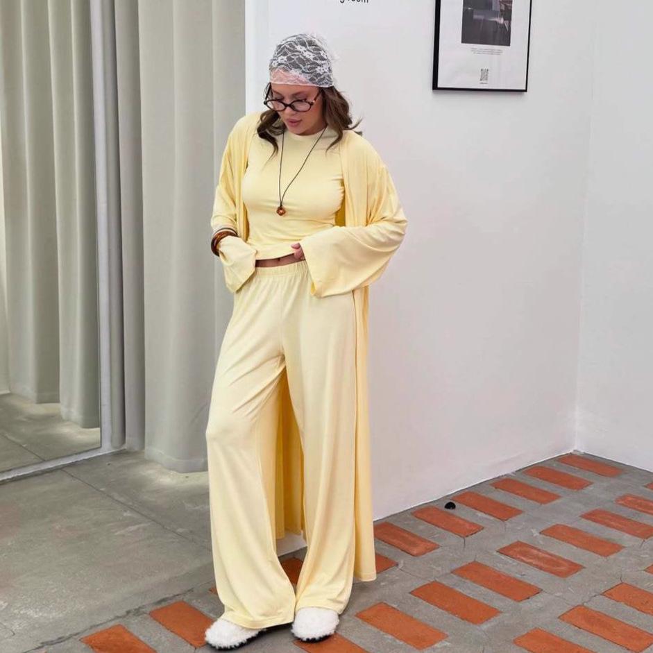 2025 Herbst Europäisches & Amerikanisches Lässiges Dreiteiliges Set: Kurzarm-Oberteil, Weitbeinige Hose, Jacke.