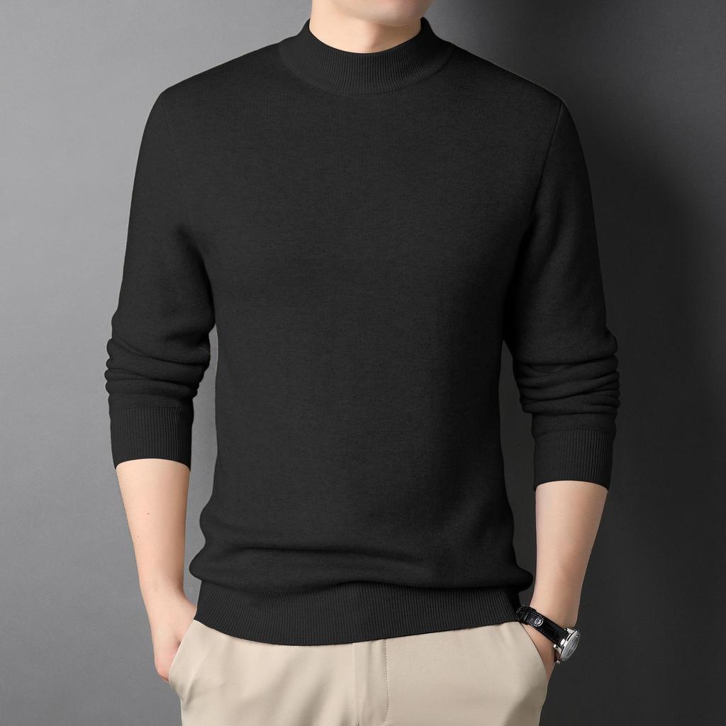 Douyin Men's Slim Fit Solid Color Sweater - Half High Collar, Spring/Autumn Base Layer