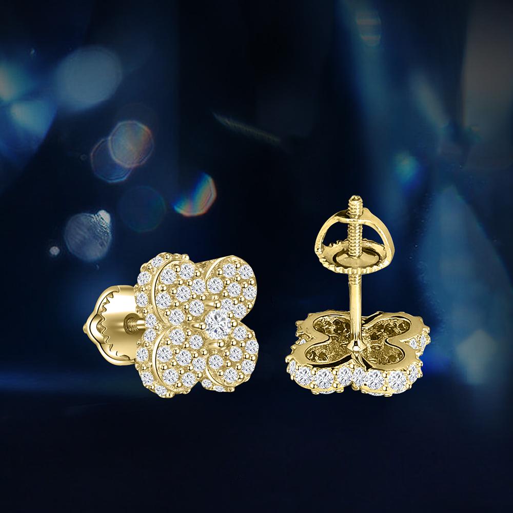 Hot Selling 14K Gold Plated 925 Sterling Silver Fine Stud Earrings Lucky Four-Leaf Clover Shape High-End Jewelry Moissanite
