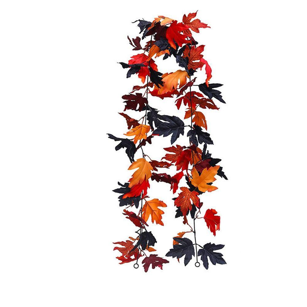 Retro Halloween Black Maple Leaf Realistic Autumn Halloween Garland Elegant Plastic Artificial Plant Wall Hanging Garden