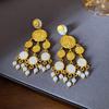 Resin Round Flower Tassel Earring for Women High-end Drop Earring Medieval Style Personalized Fashion Luxury Designer Zircon