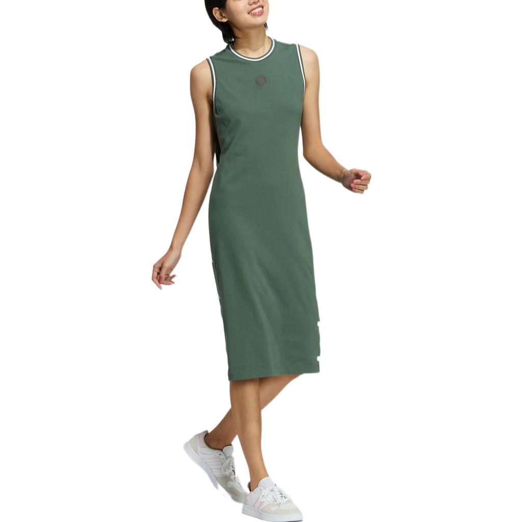 Adidas Neo Sleeveless Dresses Women's Green Crew Neck Moderate Long HN0015