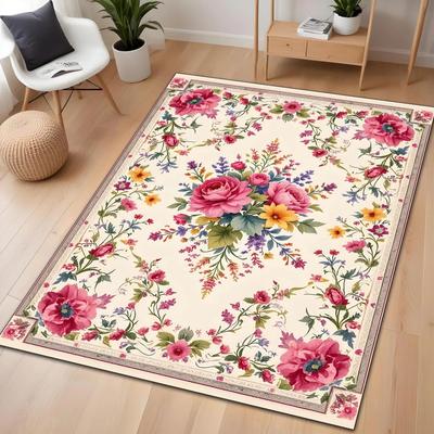 Virágos Botanikai Szőnyeg, Cottagecore Kert Esztétikai Szőnyeg, Virágzó Virág Mintás Szőnyeg, Shabby Chic Finom Virágos Láb Szőnyeg