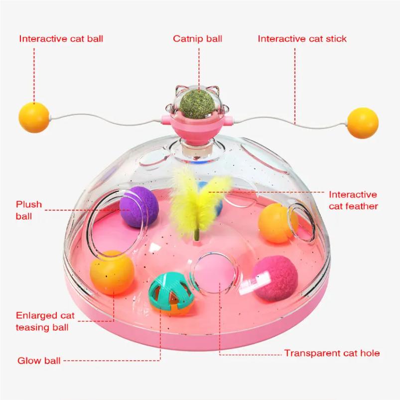 Indoor Multi-Function Cat Toy Track Ball Feather Interactive Catnip Toys For Kittens Turntable Cat Puzzle Toy Funny Interactive