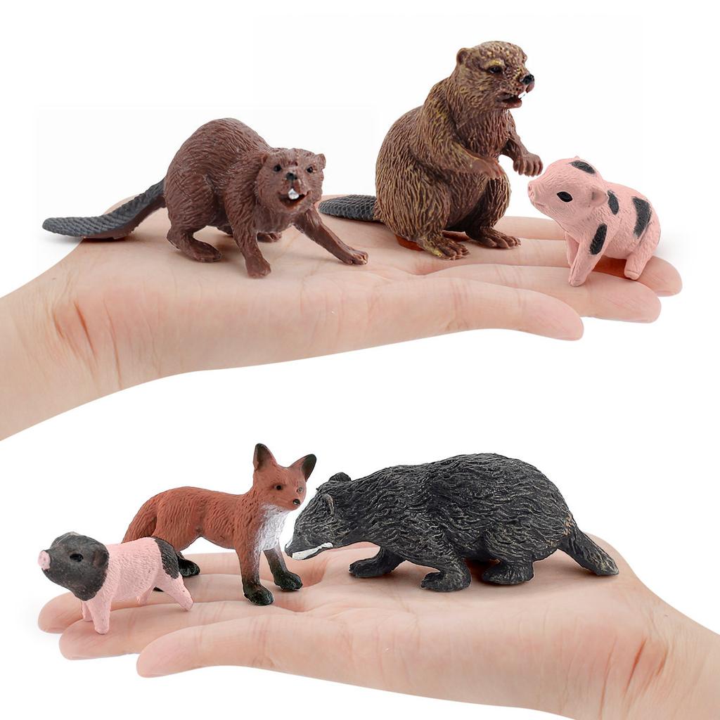 Simulation Forest Animal Set Model 10-Piece Fox Mink Bear Beaver Piglet Desktop Static Ornament Toy Batch