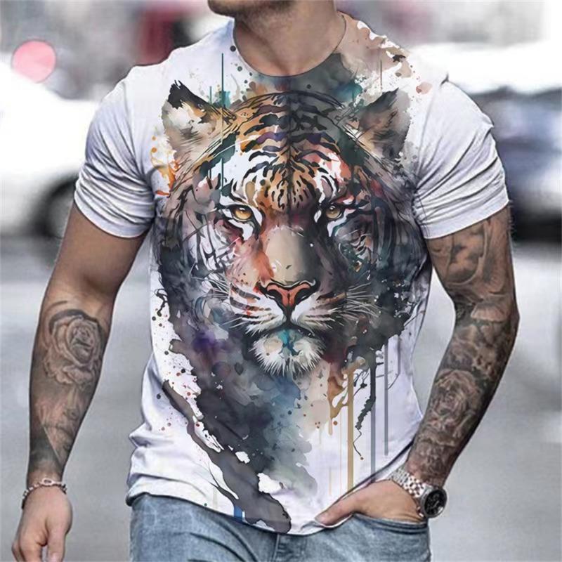 Love Dog Pattern T-Shirt For Men Fun Cat Cow 3D Printed Tees Summer Casual Loose Short Sleeve