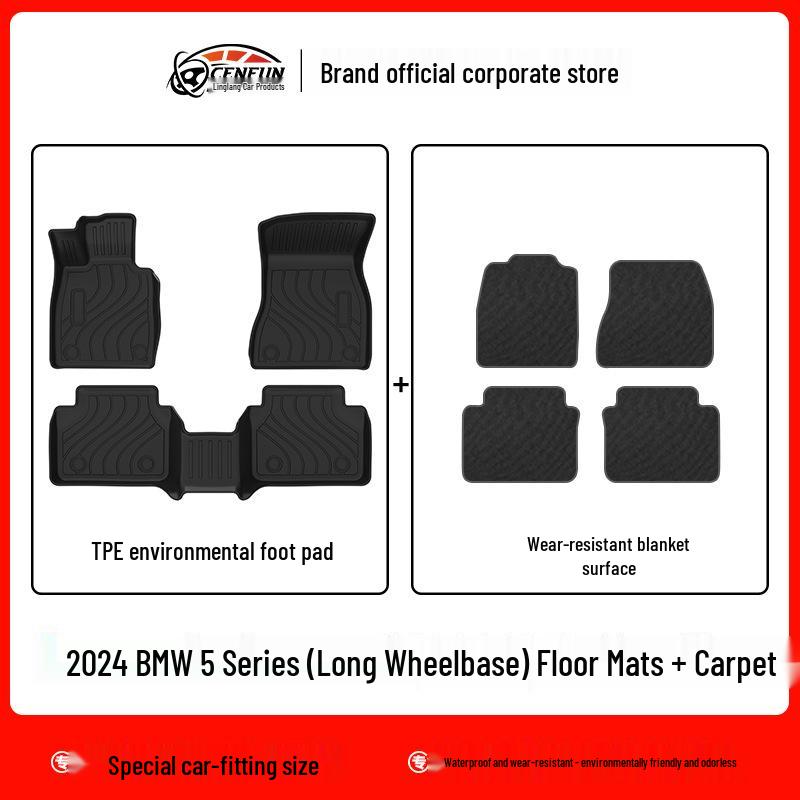 Compatible TPE Trunk Mat for 2024 BMW 5 Series: Eco-Friendly, Waterproof, Wear-Resistant, Carbon Fiber Pattern.