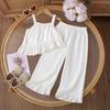 Korean Kids' Summer Set: Adorable Bow Strap Tank & Wide-Leg Pants