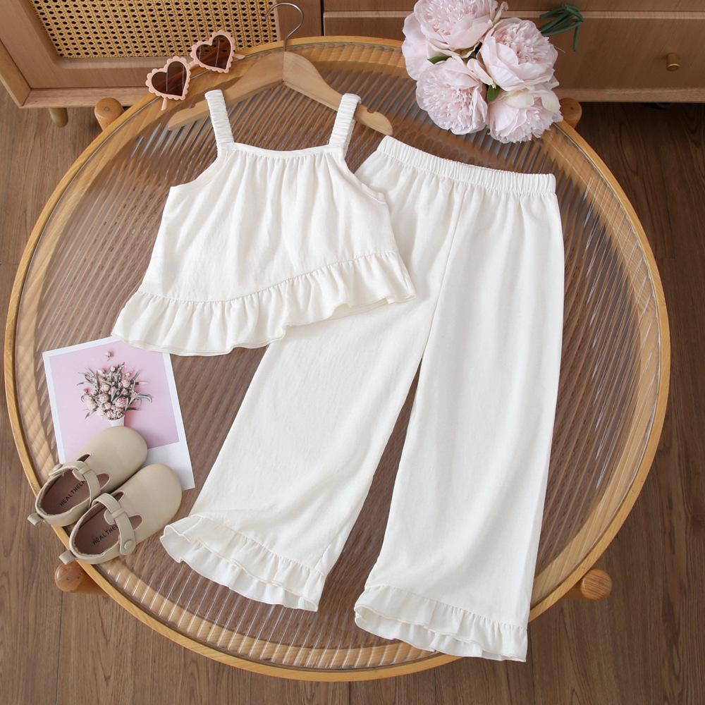 Korean Kids' Summer Set: Adorable Bow Strap Tank & Wide-Leg Pants