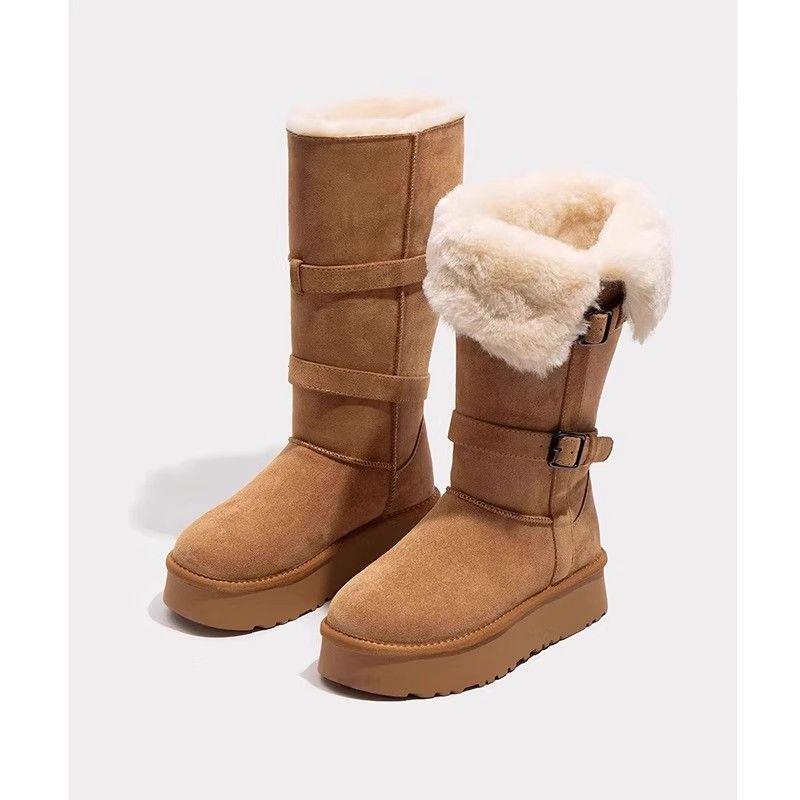 Women's Mid-Calf Gray High-Top Snow Boots 2025 - Thick-Soled, Velvet-Lined Winter Footwear