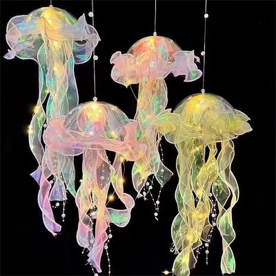 1/3/5pcs Handmade DIY Jellyfish Lantern, Upgraded Thick Material, Decorative Hanging LED Light,Glowing Jellyfish Lamp Flower