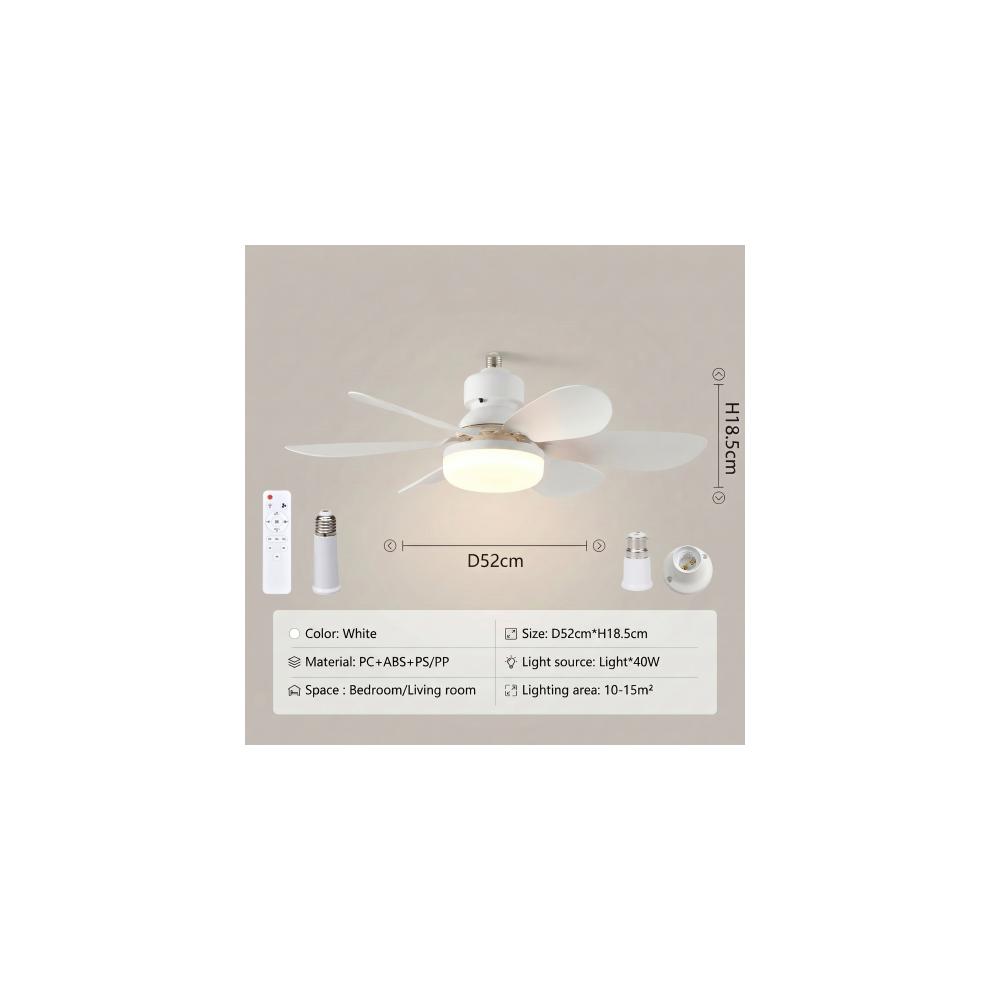 Ventilateurs de Plafond à Douille 52cm avec Lumières et Télécommande Douille E27/B22 pour Chambre à Coucher