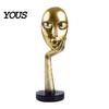 Polished Resin Figurine Abstract Contemplative Face Sculpture, Minimalist Hand-on-Chin Bust Statue for Desk Living Literary Style