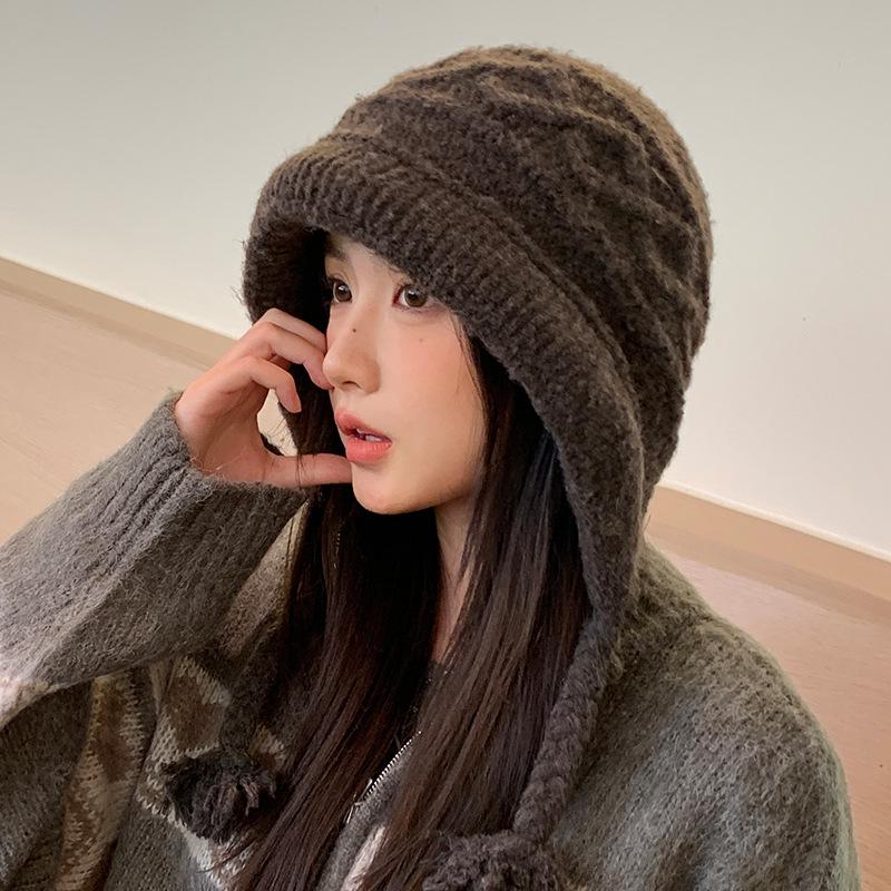 

Универсальная утолщенная вязаная шерстяная шапка с кисточками - Теплый, ветрозащитный пуловер для осени/зимы (2025) One Size кофейный