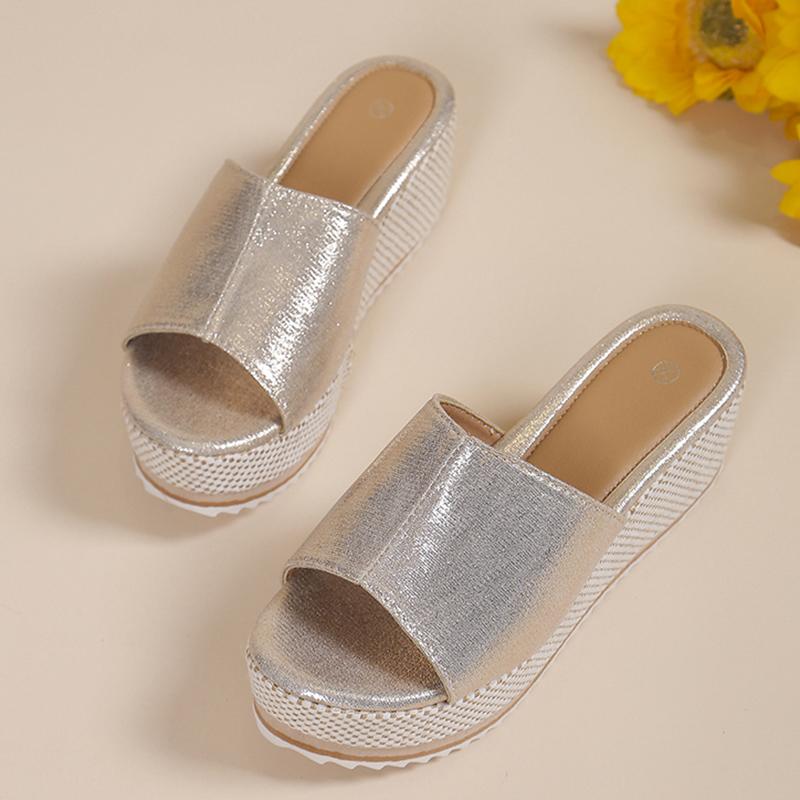 

Fashion 2025 Summer Chunky Platform Slippers for Women Pu Leather Wedges High Heel Sandals Woman Plus Size 36-43 Beach Sandles Female 43 золотой