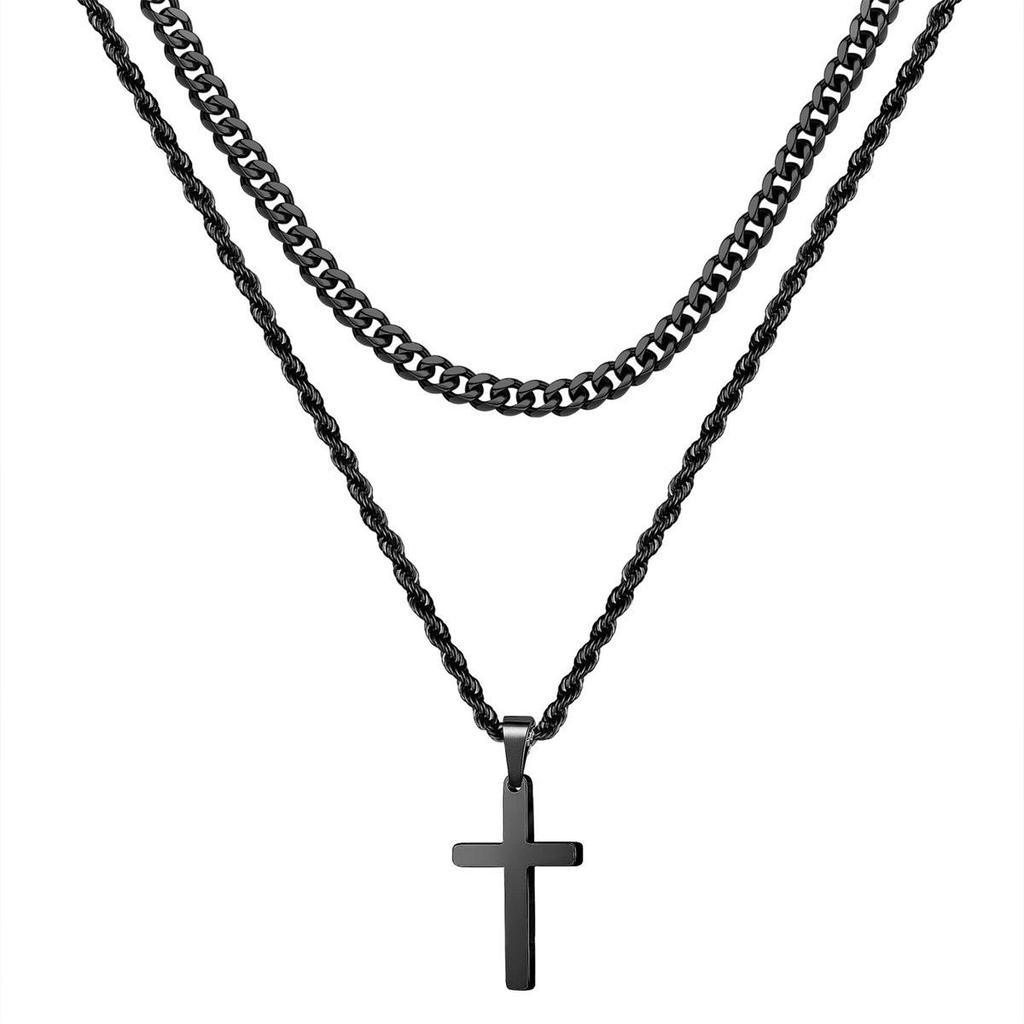 Stainless Steel Hip-Hop Men's Double-Layer Gold Cross Necklace