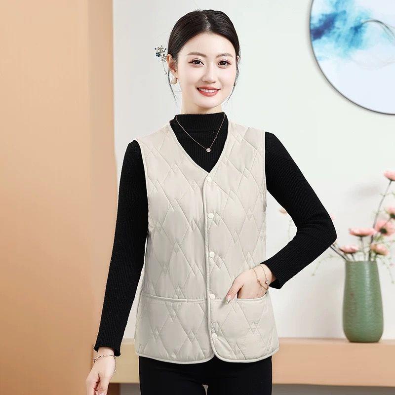 Premium Quilted Vest Button Model, Autumn and Winter Windproof, Cold and Warm Vest Women's Wear Casual Sports