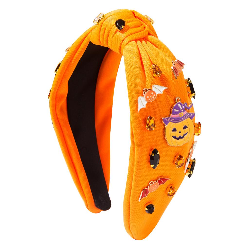 New Halloween-themed Knotted Headband for Women European-American Style Polyester Fiber Uniquely Stylish Diamond-studded Bat