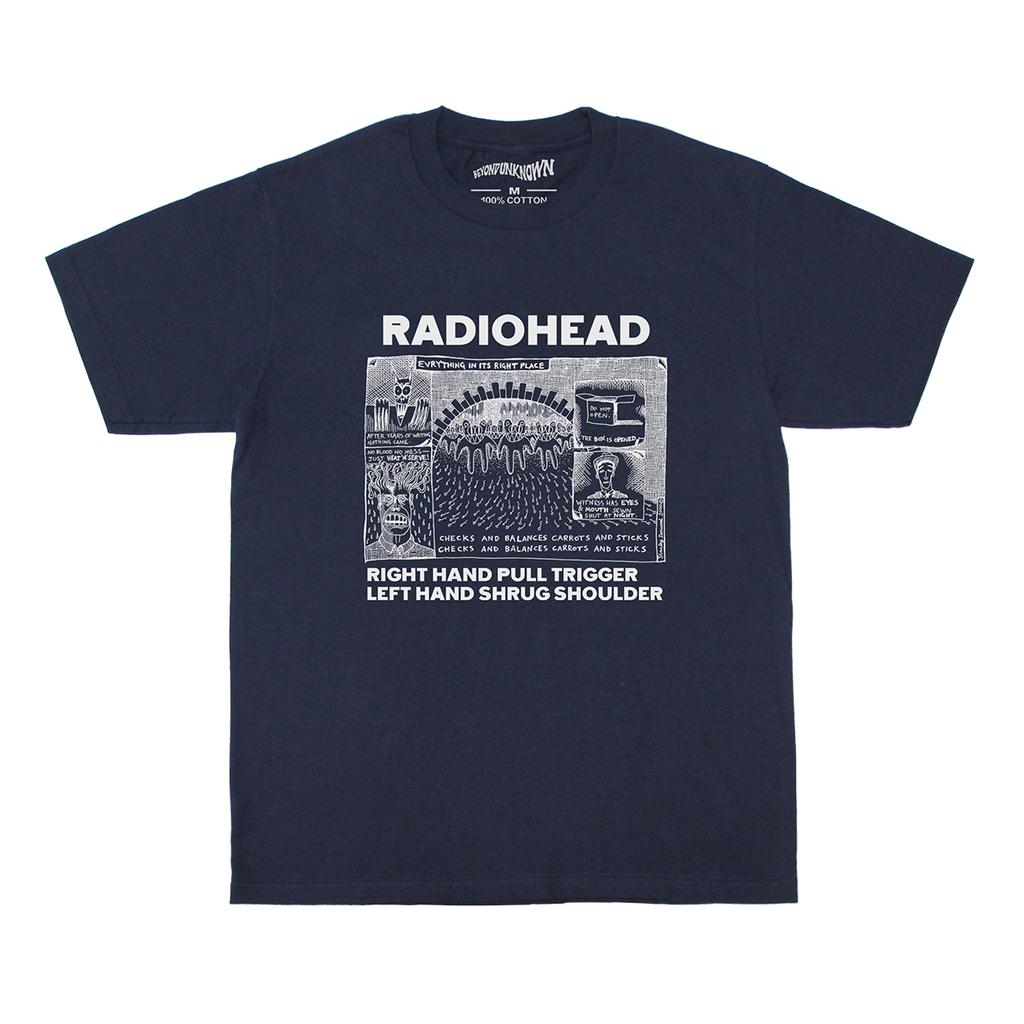 Radiohead Everything in its right place TShirt Alternative Rock Band Cotton Washed Short Sleeves Mens Top Clothing Shirt