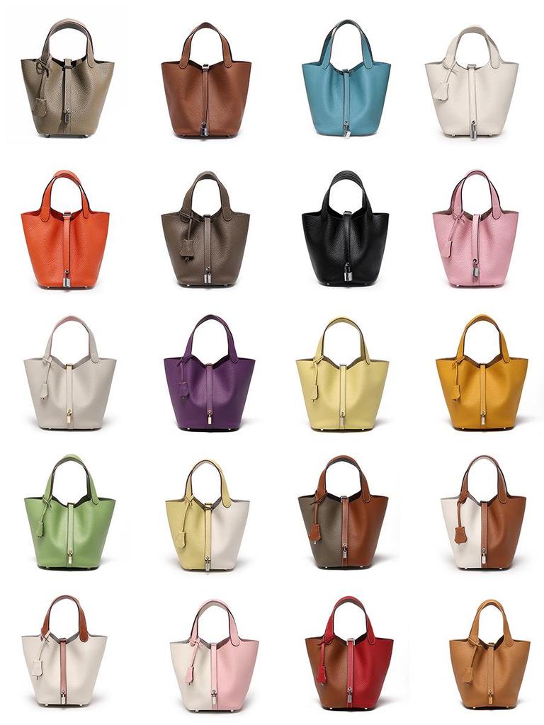 Women's Cowhide Leather Bucket Handbag: Small, Versatile, High-End for Work or Commute