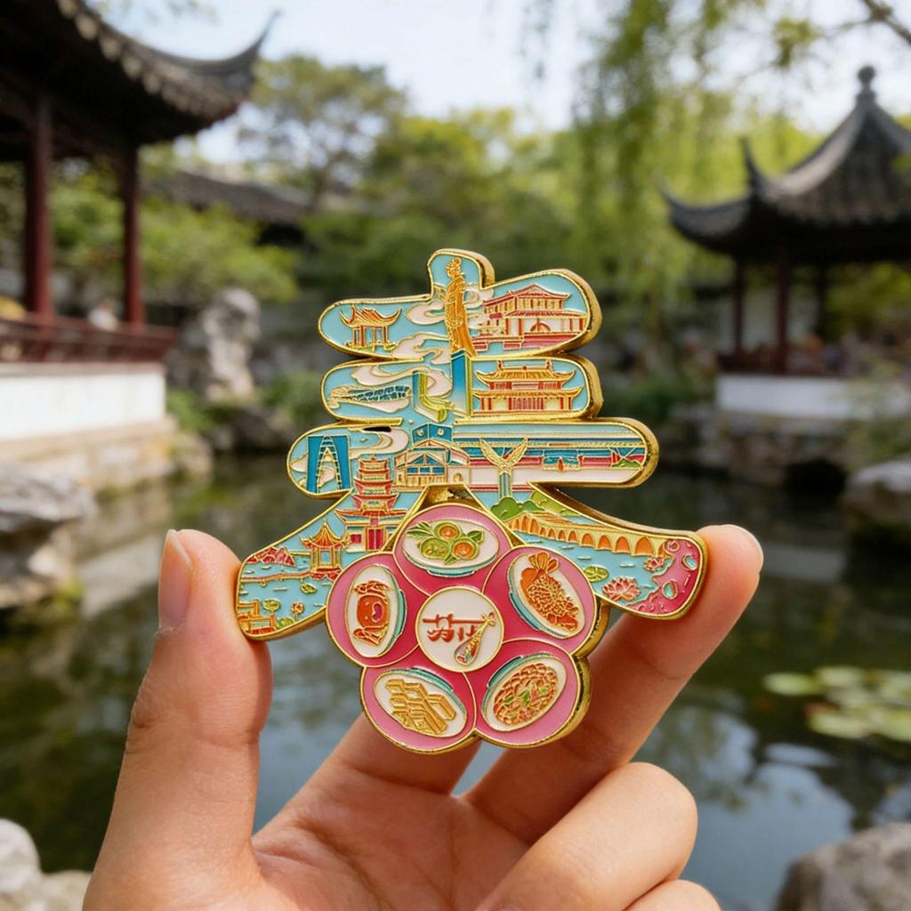 Humble and Lingering Garden Scenic Enamel Metal Magnet - Cultural Souvenir