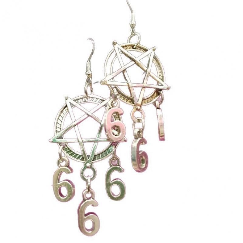 Gothic Style Pentagram 666 Pendant Alloy Hip Hop Earrings