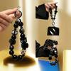Black Plush Cat Beaded Wrist Strap Y2K Cool Phone Lanyard for Women Girls Bag Car Key Charm Gift