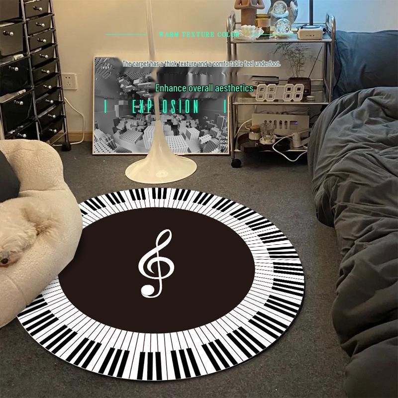 Black and White Minimalist Boys' Bedroom Non-Slip Billiards Floor Mat, 8-Ball Carpet for Home, Living Room, or Bedside Rug