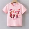 2026 Girls Fashion Tee 67 Heart Floral Pattern Soft Fabric Crew Neck Single Tee Breathable Daily Party Casual Wear