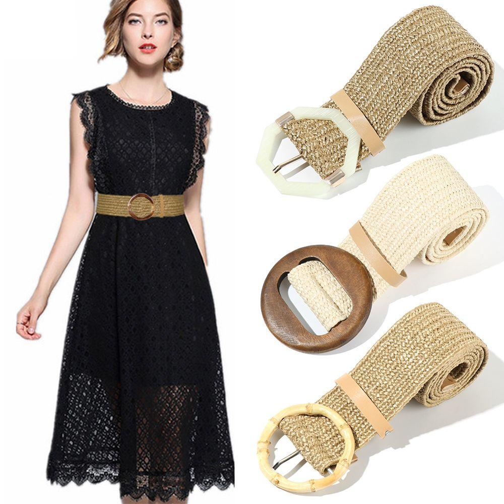 

Casual Bohemian Braided Elastic Straw Belt Wooden Buckle Waistbelt 12