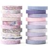 Masking Tape 20 Pieces Set Thin Strips Washi Retro Base Pattern DIY Craft Journal Planner Scrapbook Wrapping Gift Decoration (purple)