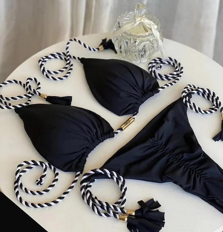 Swimwear Beach Vacation Outfits Thong Bikini Set Swimsuits Sexy Girl Bikinis Triangle Bandage Female Clothing Beachwear 2025