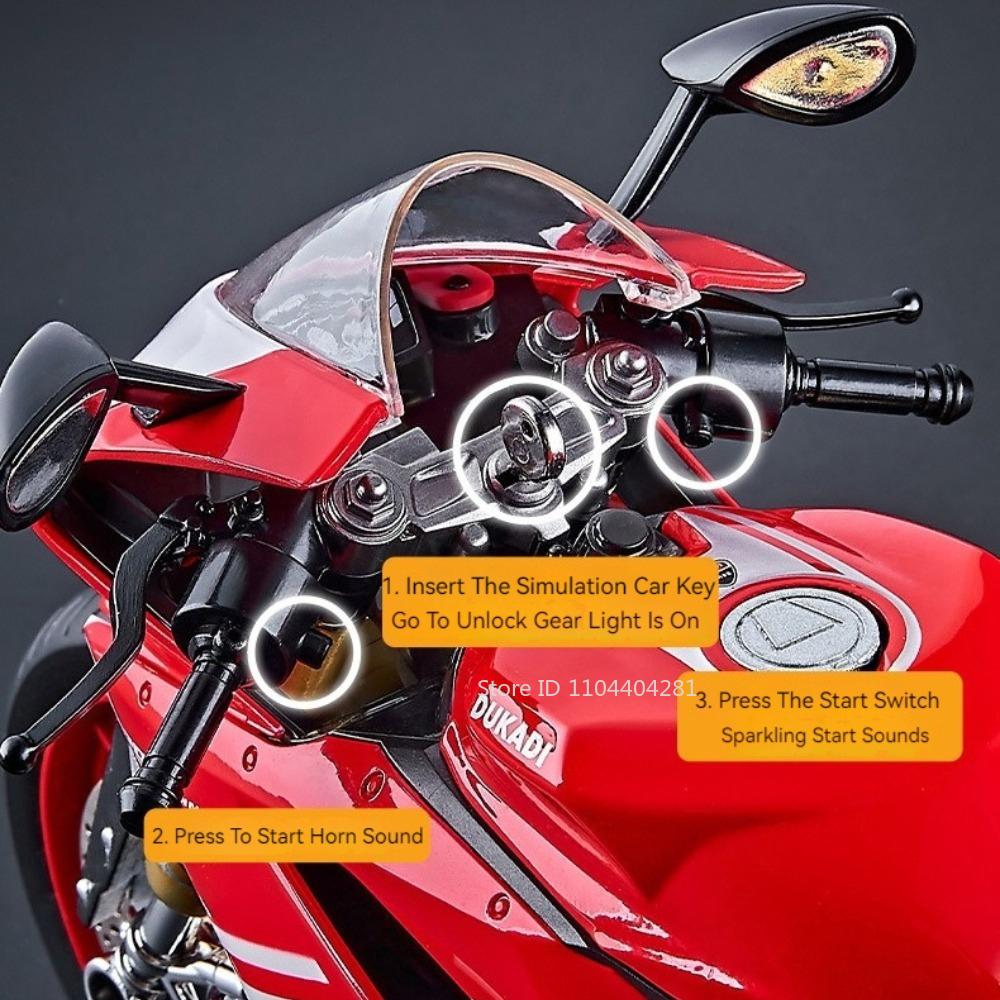 1:9 Alloy 1299 Motorcycle 1199 Diecast Models Toys Car Front Wheel Steering Shock Absorption Sound Light Cars Boyfriend's Gifts