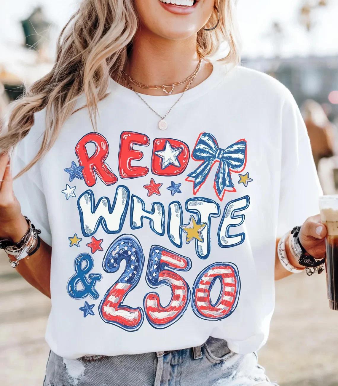 250th Anniversary Shirt Red White Blue Patriotic 4th of July USA Tee L