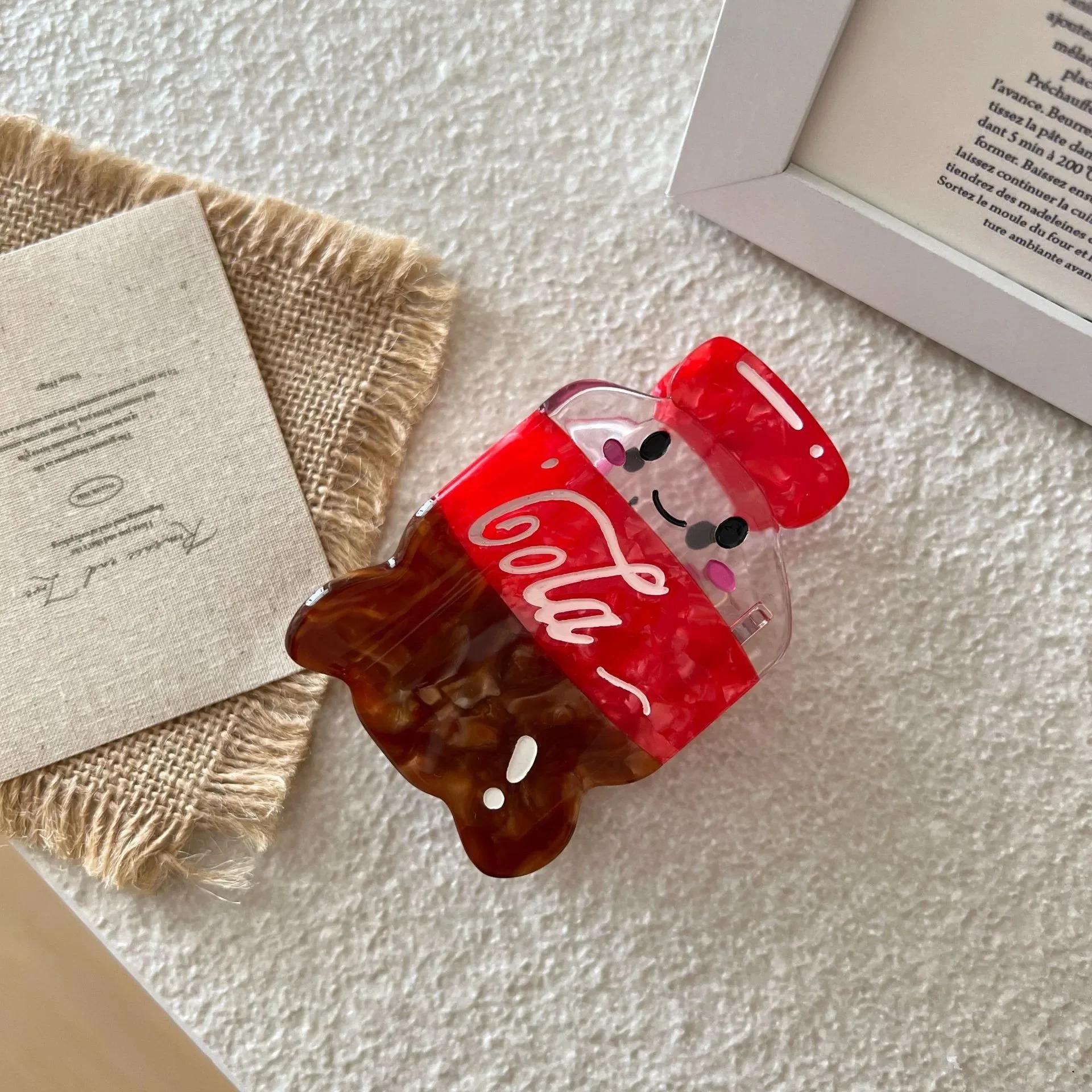 

High-end Acetate Claw Clips Creative and Fun Cartoon Beverage Bottle Clips Cute Cola Shark Clip Fresh and Sweet Hair Accessories