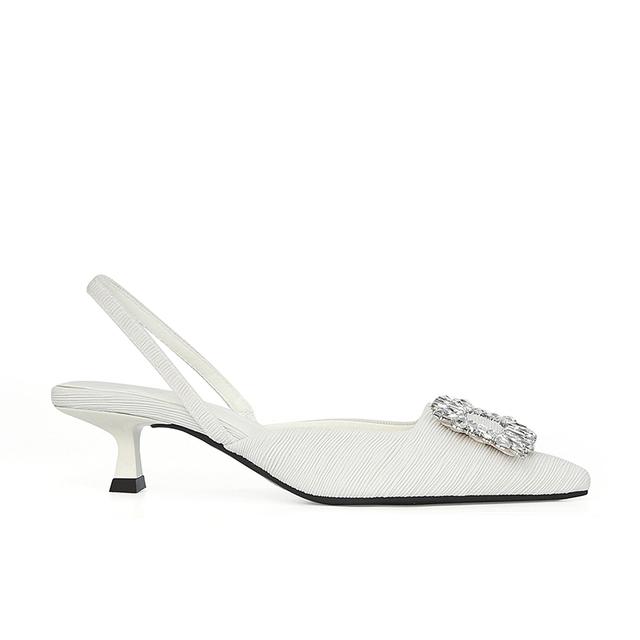 Sommar Damer Kristallpumps Eleganta Kitten Heels Bröllopsskor Spetsig Tå Höga Klackar Slingback Tyg Strass Sandaler
