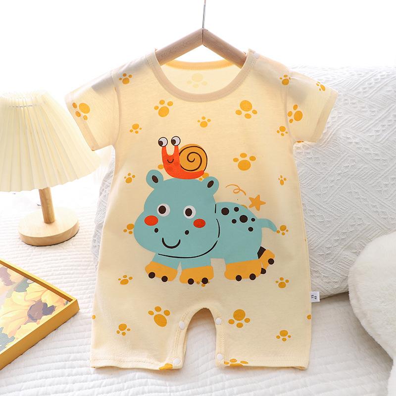 2026 Summer Kids O-Neck Short Sleeve Pajama-Rompers Baby Spring Short Crawling Clothes Cartoon Cotton Jumpsuit for Girl Boy