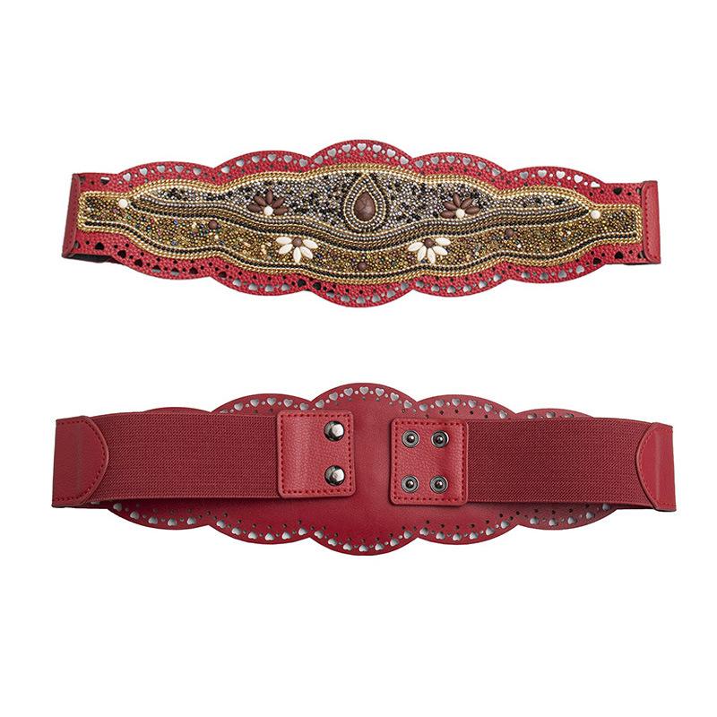 Boho Style Heavy Industry Turquoise Hollow Ethnic Style Pattern Elastic Ethnic Style Yunnan Travel Photo Elastic Tight Women's Waist Seal