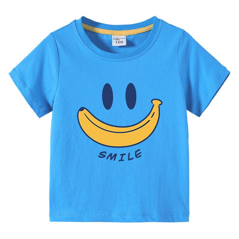 Cute Smiling Banana Kids Short Sleeve T Shirts Boys Girls Same Style Cartoon Casual Tees Comfortable Children Clothing