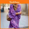 Summer Floral Print Polyester A Line Dress With V Neck And Mid Waist For Casual Wear